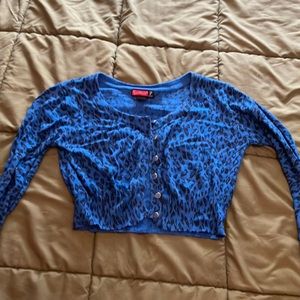 Blue cheetah print cropped cardigan